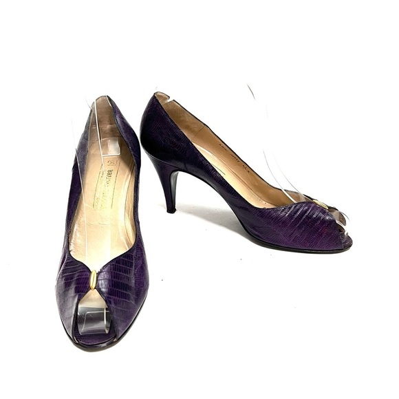 BRUNO MAGLI | Vintage 1980s purple reptile Italian leather peep toe pumps - Picture 1 of 8